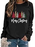 WIEIYM Weihnachtspullover Damen Sweatshirt Weihnachtsbaum Druck Rundhals...