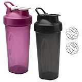 2 Stück 600ML Protein Shaker Eiweiß Shake Becher Mit Kugel, ML Anzeige,...