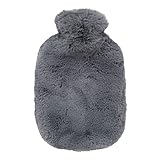 Fashy Wärmflasche mit Bezug aus hochwertigem Fellimitat, 2,0L Grau