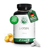 L-Lysin Kapseln hochdosiert - 120 Kapseln mit 1200 mg L-Lysin pro...