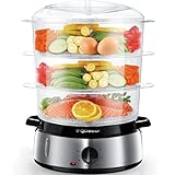 Aigostar Dampfgarer mit Timer 9L, 3-Etagen Stapelkörbe Reisschale, 800W...