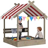 Outsunny Sandkasten mit Dach, Sandkiste aus Holz mit Sitzplatz, Spielhaus,...