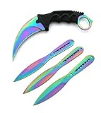 KOSxBO® 4er Messerset Rainbow - 3X Wurfmesser und 1x CSGO Karambit Messer...