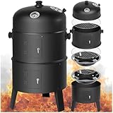 tectake® 3in1 Holzkohlegrill Smoker Räucherofen, Smoker Grill mit...
