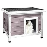 VOUNOT® Katzenhaus aus Holz, Katzen Haus mit Asphaltdach, Katzenhütte...