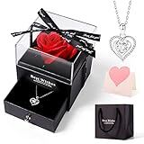 Handgefertigte konservierte Rosen schmuck-Geschenk Box mit Herz Halskette...