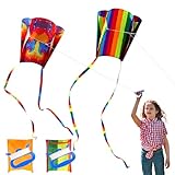 Drachen Kinder 2er-Set, Regenbogen Taschendrachen, Einleiner Flugdrachen...