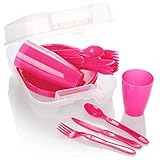 com-four® 31-teiliges Picknick-Set, Picknickkorb und Mehrweggeschirr für...
