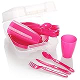 COM-FOUR® 31-teiliges Picknick-Set, Picknickkorb und Mehrweggeschirr für...