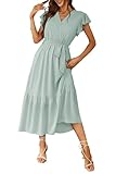 Awemeal Kleid Damen Sommer Elegant V-Ausschnitt Kurzarm Lang Sommerkleid...