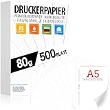 Druckerpapier 80g weiß – DIN A5-500 Blatt - PREMIUM PAPIER Reinweiß -...