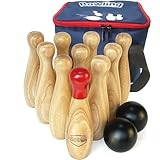 JacMok Bowling Set -Kegelspiel aus Holz - Dosenwerfen Bowling Spiel Outdoor...