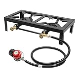 Camping Gaskocher Herd, 2 Brenner Tragbarer Grillkocher, Gusseisen 8000W...