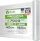V1 Trade Stretchfolie Transparent - Strechfolienrolle 150m x 40 cm -...