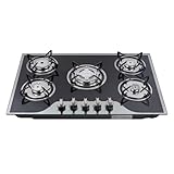Einbau-Gaskocher für Innenbereich, Gaskocher 5-Flammig, 77 x 51 cm Glas...
