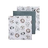 Meyco 452019 Mull/Musselin Windel 3er Set, 70x70cm ANIMAL-UNI Stone...