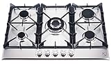 K&H 5 Zonen Edelstahl Gaskochfeld 76cm Wok Brenner Erdgas Autark Eigebaut...