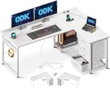 ODK Eckschreibtisch mit Schubladen, Schreibtisch L Form mit Steckdosen und...