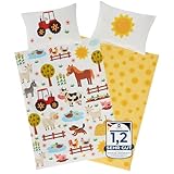 Aminata kids Kinderbettwäsche Bauernhof-Tiere 100 x 135 cm + 40 x 60 cm,...