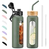 BLUEGO Trinkflasche Glas 700ml Sport Wasserflasche mit 2 Deckeln und...