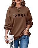 ORANDESIGNE Damen Baumwoll Sweatshirt Basic Pullover Briefe Drucken Langarm...