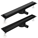 Duschrinne 120cm Schwarz Matt Befliesbar Extra Flach Edelstahl komplettset...