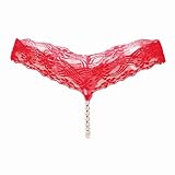 EROSPA® Perlen-G-String Spitze Slip Ouvert - Damen - One Size (S-L) - Rot...