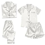 Damen-Pyjama-Set, 4-teilig, Knopfleiste für Damen, weich, klassisch,...