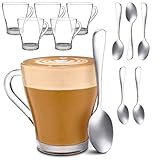 Cosumy 6 Cappuccino Gläser mit Henkel und Löffel - 250ml - Hält lange...