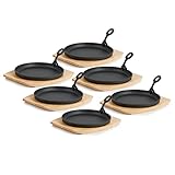 BBQ-Toro Gusseisen Servierpfännchen mit Holzunterlage (6 Stück) | Ø 22...