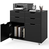 FANTASK Aktenschrank mit Rollen, Rollcontainer mit 4 Schubladen und 2...