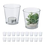 Relaxdays Teelichtgläser, 20er Set, Teelichthalter Glas, Tischdeko, H x D:...