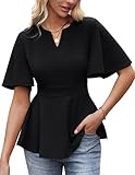 GRACE KARIN 2025 Damen Vintage V-Ausschnitt Kurzarm Bluse Elegant Solid...