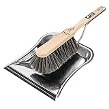Kehrgarnitur Edelstahl Rosshaar Premium 2 Zonen Besen & Schaufel Gummilippe