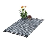 Relaxdays Flickenteppich, 60x100 cm, Baumwolle & Leder, handgewebt,...