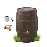 4rain VINO Regentonne Set 250 Liter Holzoptik – Regenfass/Wassertank mit...