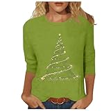 Weihnachtspullover Damen 3/4 Arm Rundhals Christmas Shirt Lustig Weihnachts...
