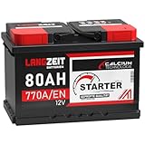 LANGZEIT Autobatterie 80Ah 12V 770A/EN Starterbatterie +30% mehr Leistung...