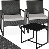 tectake® Rattan Sitzgruppe 2X Sessel mit Tisch, Balkon Möbel Set,...