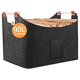 Faltbarer Holzkorb Filztasche 40 x 40 x 60 cm 96L, Korb Aus Brennholz Mit...