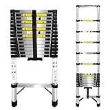 4.4 m Teleskopleiter,Edelstahl Leiter Ausziehbar,Hochfest Verstärkt...