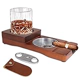 X-BLTU Hölzerner Zigarrenaschenbecher/Aschenbecher mit Whiskey Glas...