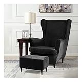 3-Teilige Ohrensessel mit Hocker und Gedehnten Baumwollarmlehnen, Retro...