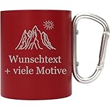 Edelstahl Tasse Rot mit Karabiner 250 ml mit Gravur und Motiv -...