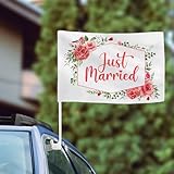 BOFUNX 2 Stücke Frisch Verheiratet Autofahne Hochzeit Autoflagge...