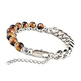 Unique Gems Buddha massives Stainless Steel Armband Tigerauge 8mm...