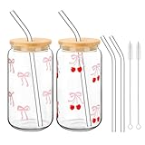 2 Stück Glasbecher 500ML Mit Deckel Und Strohhalm,Glass...