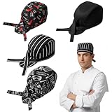 Qnvyw 4er Set Kochmützen mit Motiven - Verstellbare Kochhauben für Gastro...