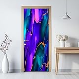 80 x 210 cm Türtapete Selbstklebend, Abstrakte Fluid Art Mit Goldenen...