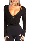 Navneet Damen Wickelshirt Sport Yoga Oberteil Langarm Eng Y2K Pilates...